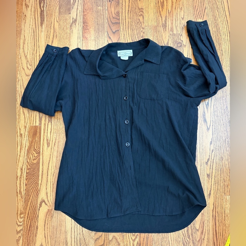 Vintage 1980s Saint Germain Paris 100% Cotton Black Button-Up Blouse - Large